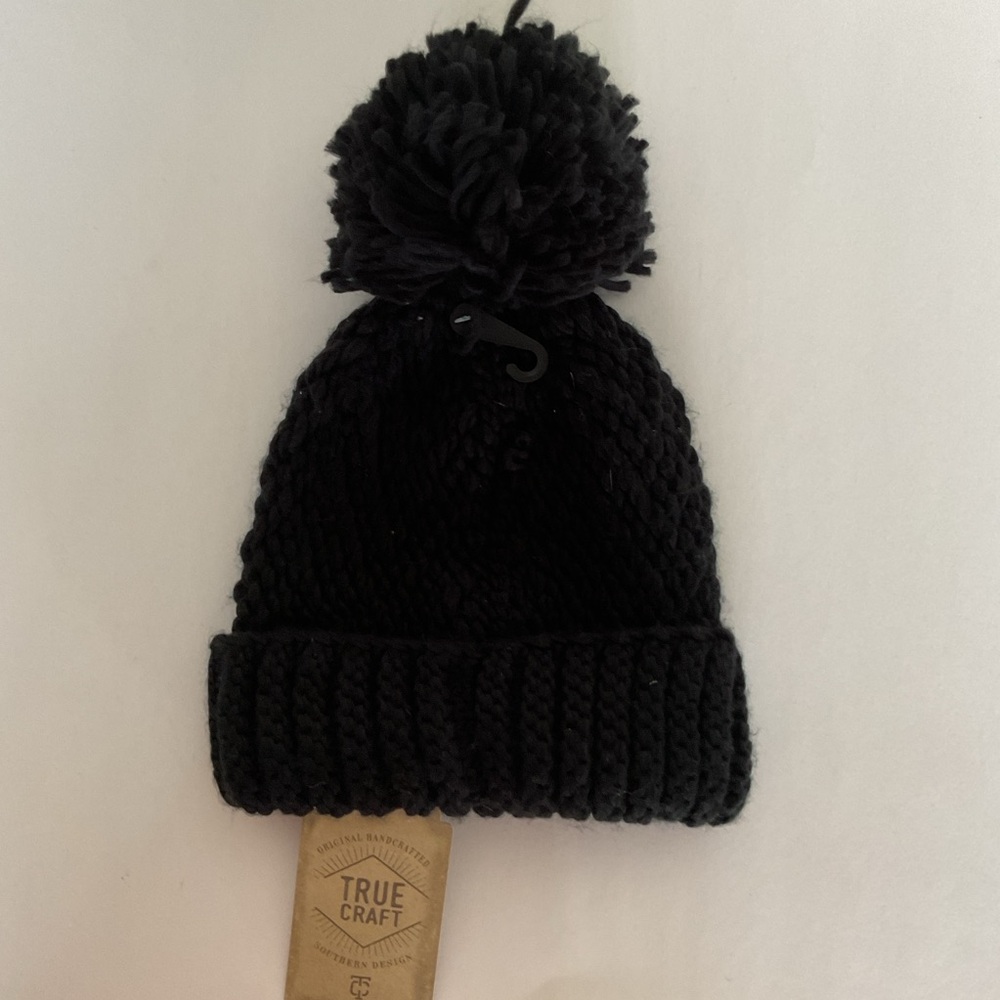 True Craft black Pom Pom Knit Hat NWT